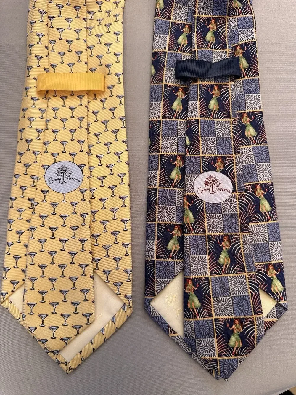 Lot Of 2 Tommy Bahama Mens Silk Tie Hawaiian Hula Girl Martini